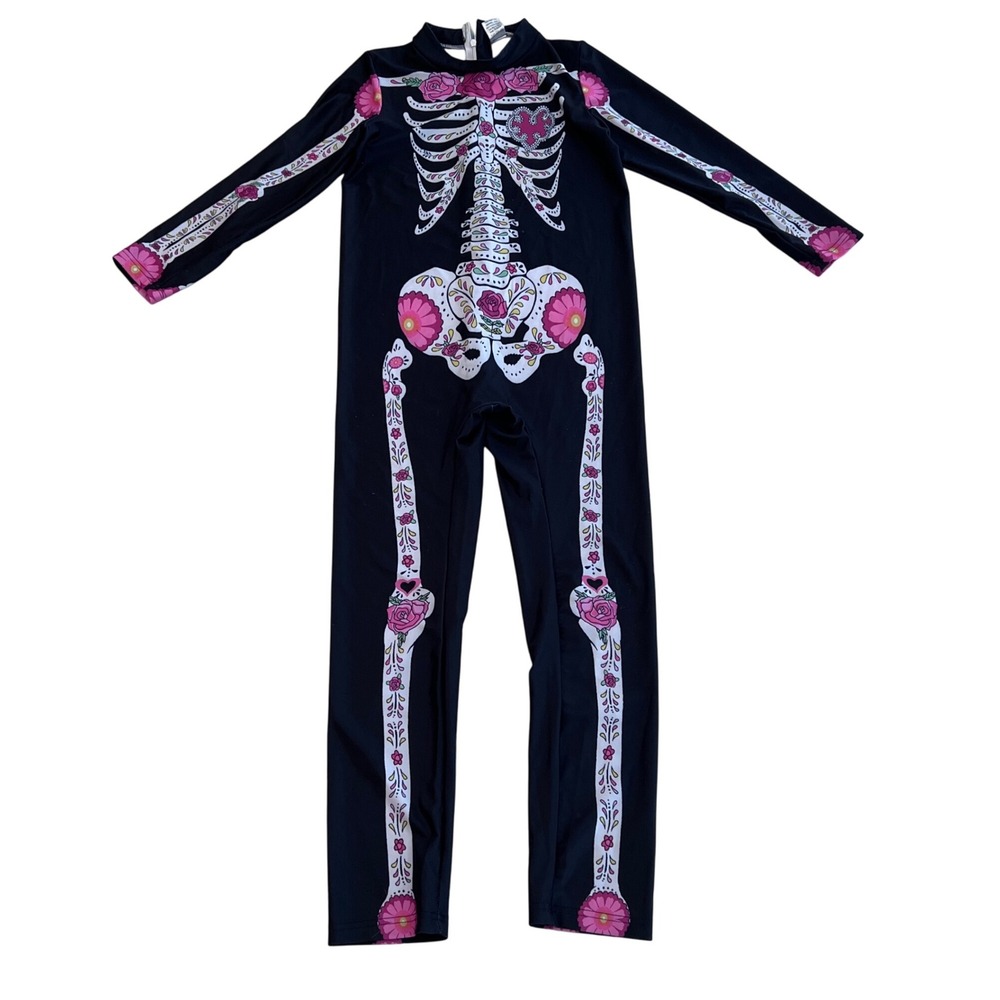 Kids Girls Halloween Costume Skeleton Floral Day of the Dead‎ Size L